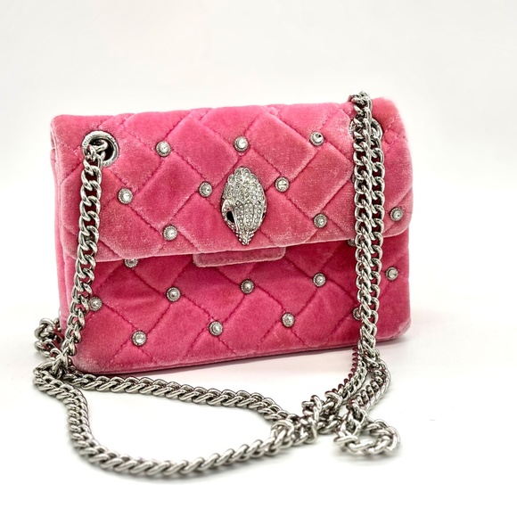 KURT GEIGER Mini Kensington Pink Quilted Velvet Crossbody With Gemstones - RARE - Picture 3 of 13